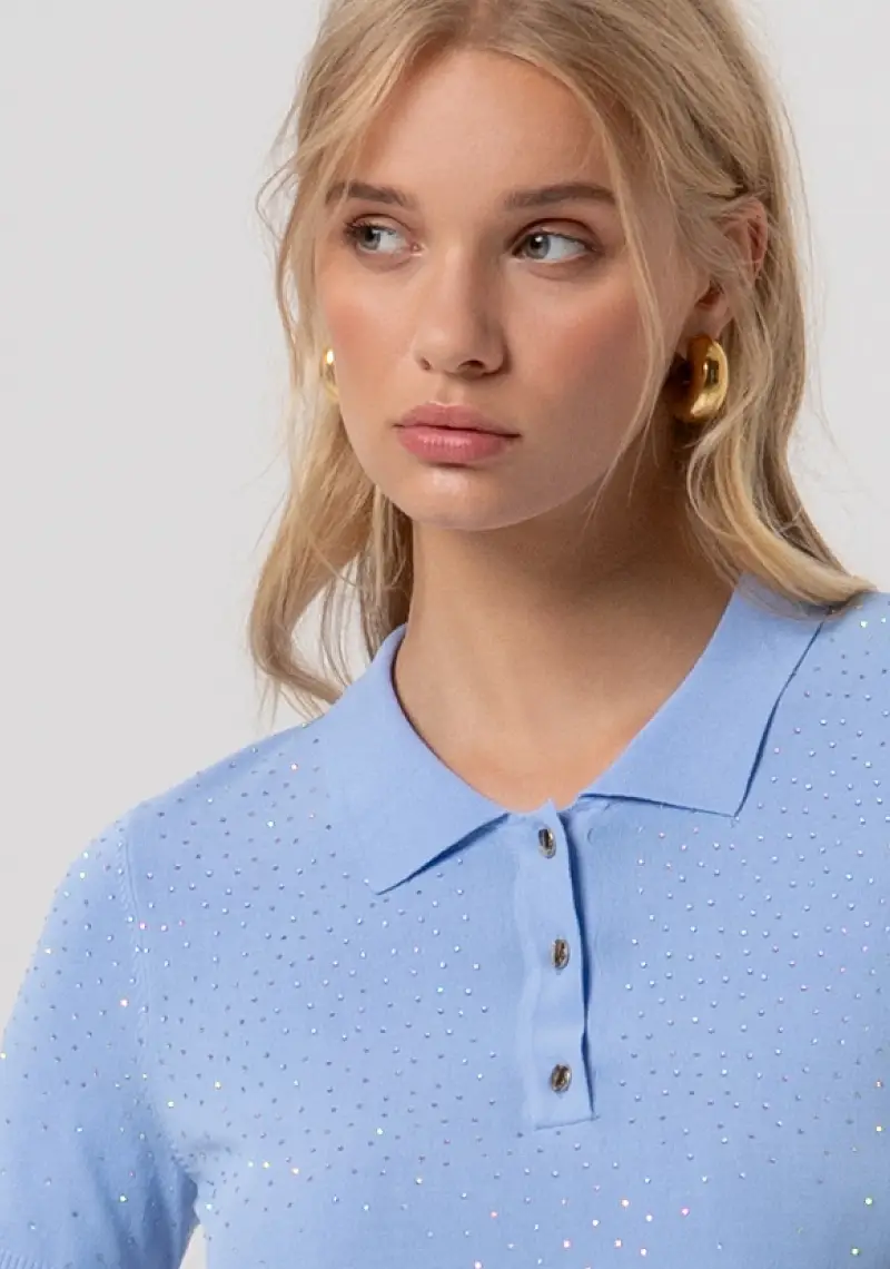Polo slim in maglia con strass miniatura 2