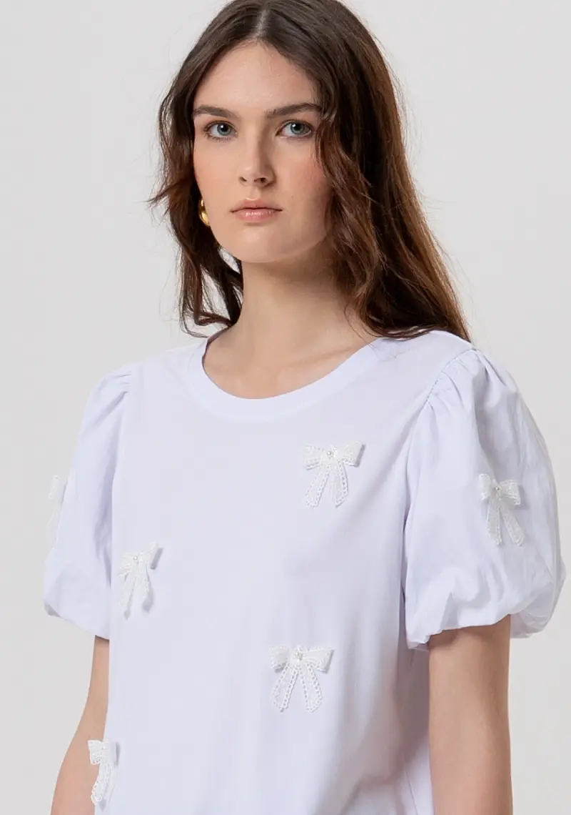 T-shirt regular in jersey con applicazioni fiocchi miniatura 2