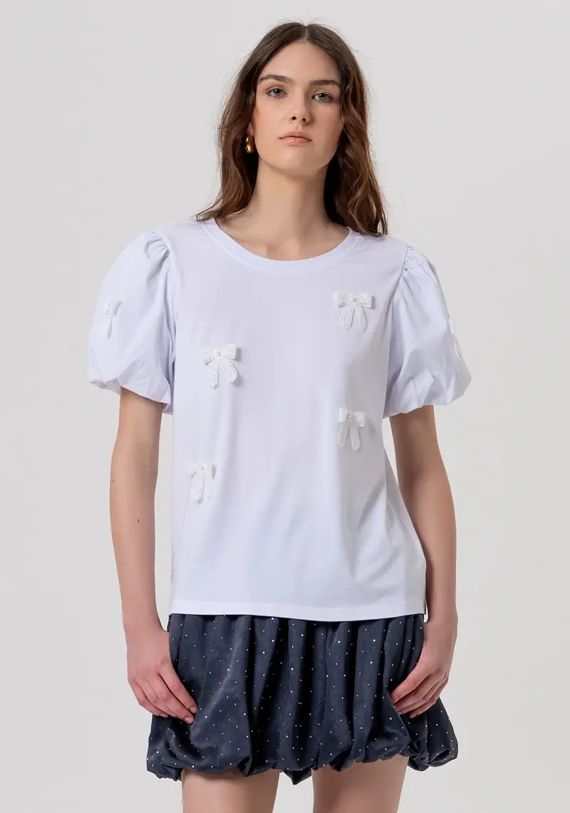 T-shirt regular in jersey con applicazioni fiocchi
