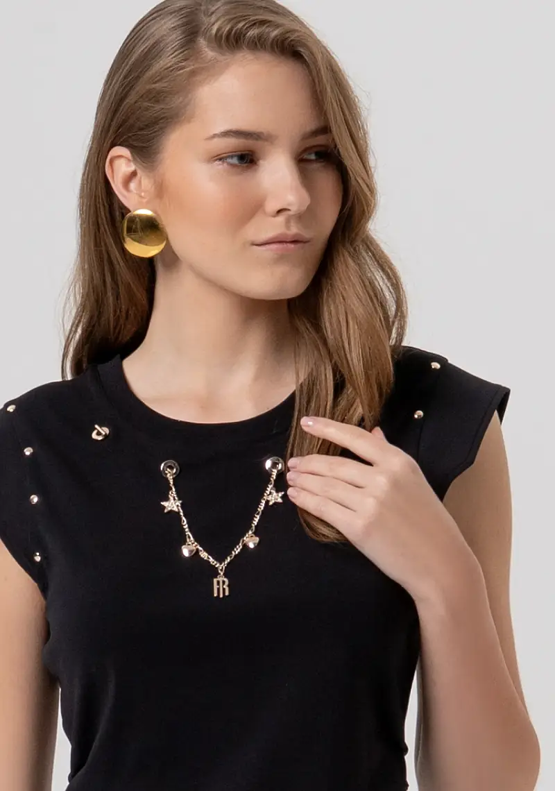 T-shirt regular in jersey con occhielli vela e collana abbinata miniatura 2