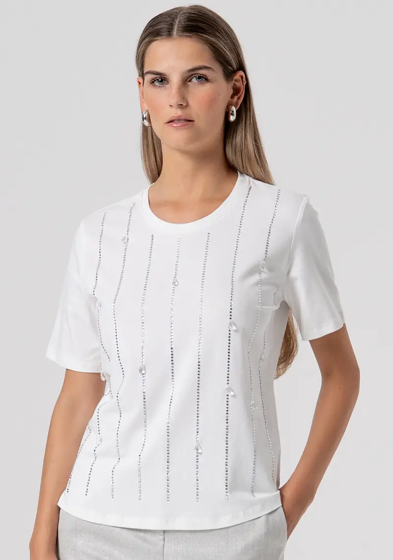 T-shirt regular in jersey con strass