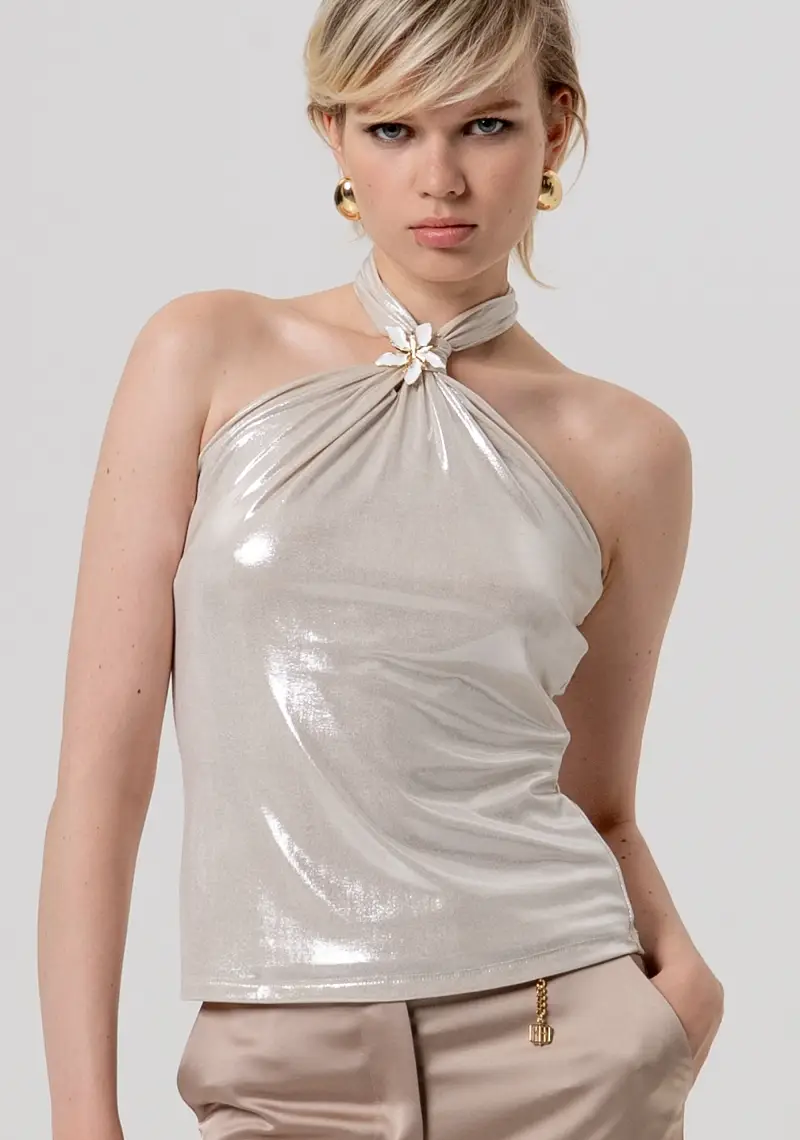 Top senza maniche con accessorio gioiello
