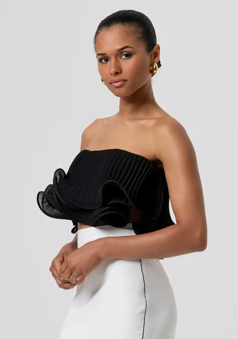 Top senza maniche cropped in georgette plissettata miniatura 2