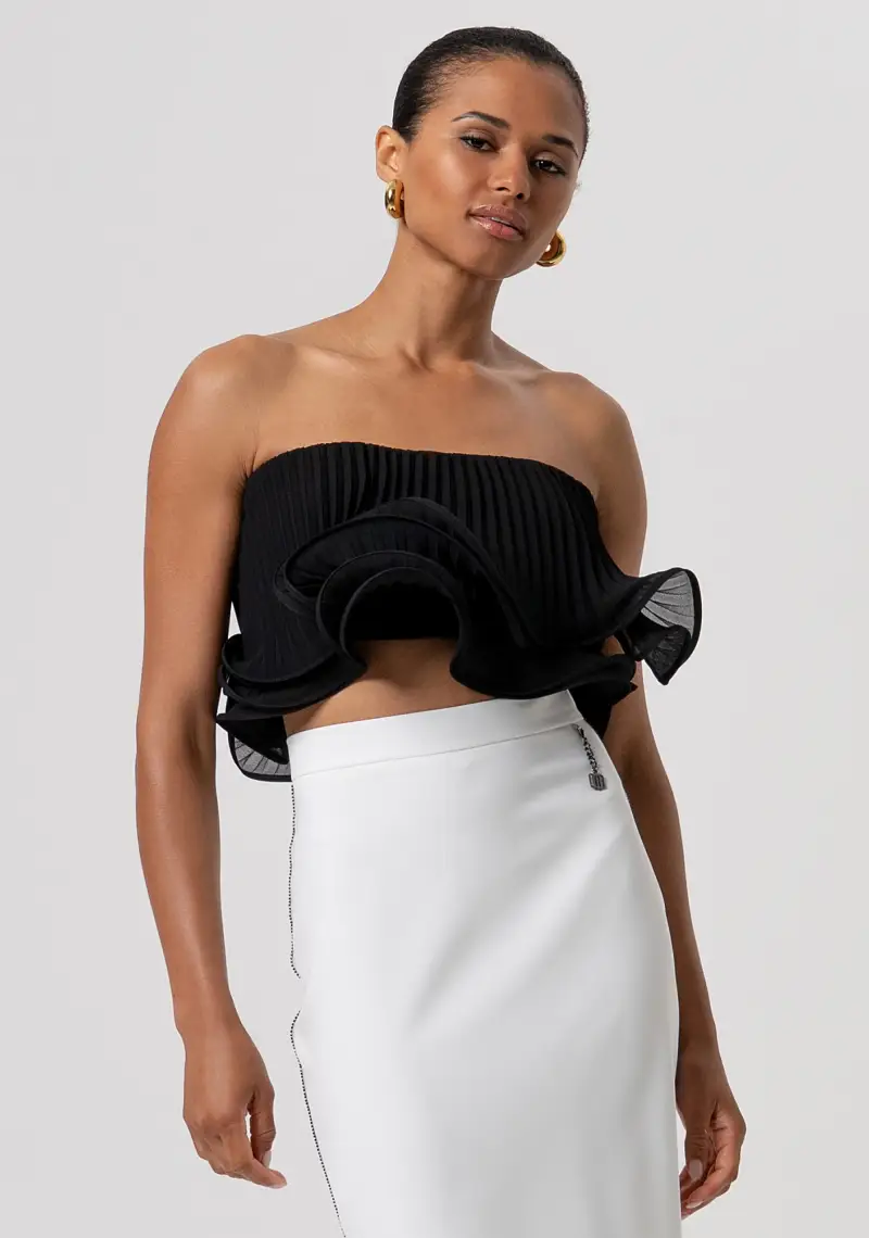 Top senza maniche cropped in georgette plissettata