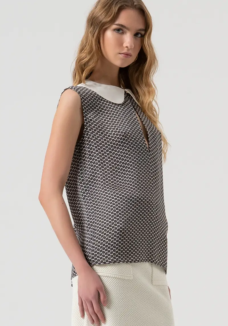 Top senza maniche in fantasia geometrica con seta miniatura 2
