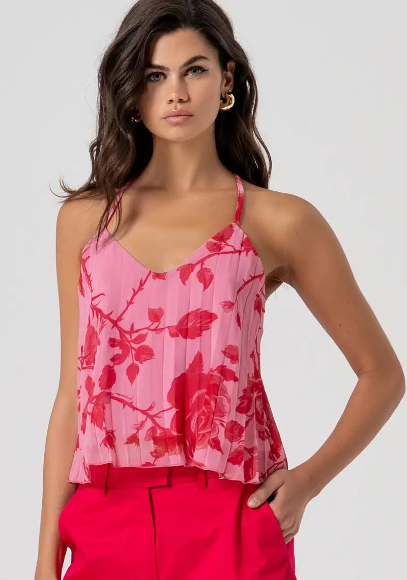 Top senza maniche in georgette plissettata