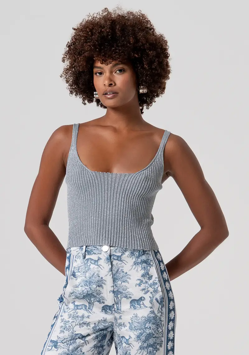 Top senza maniche in maglia con lurex