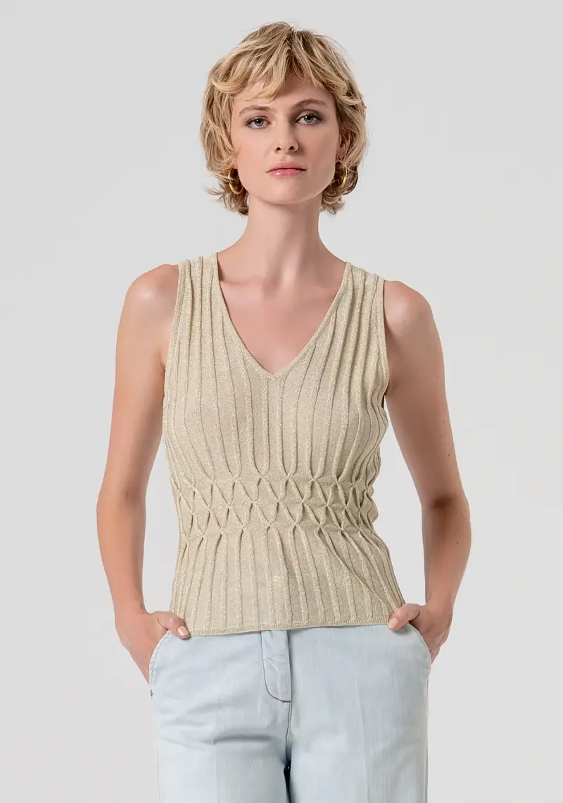 Top senza maniche in maglia con lurex