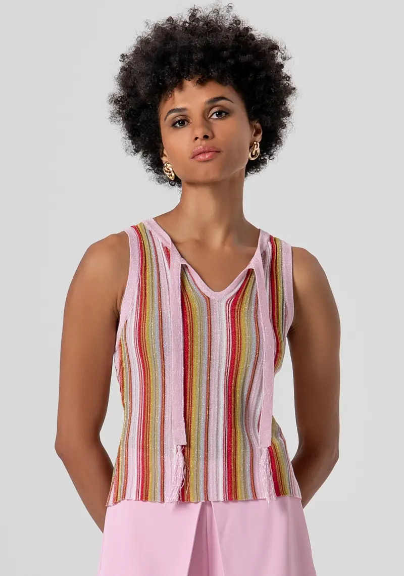 Top senza maniche in maglia con lurex