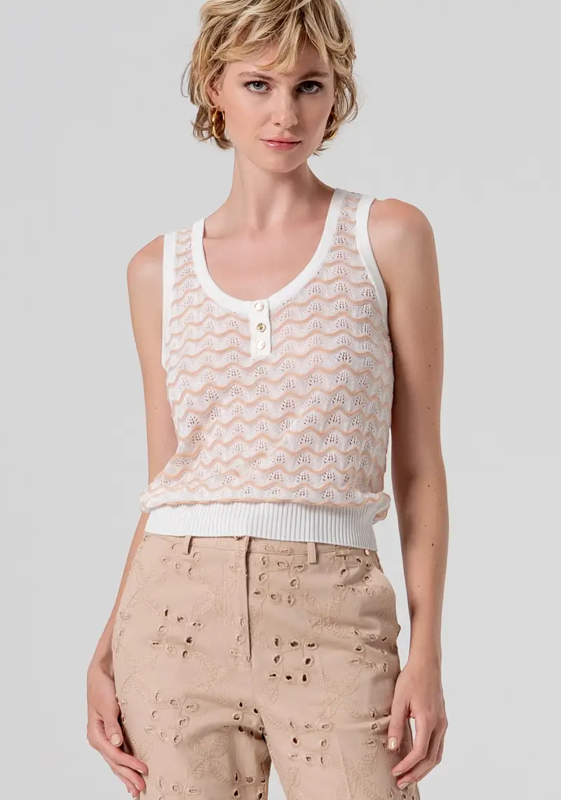 Top senza maniche in maglia con punto traforato