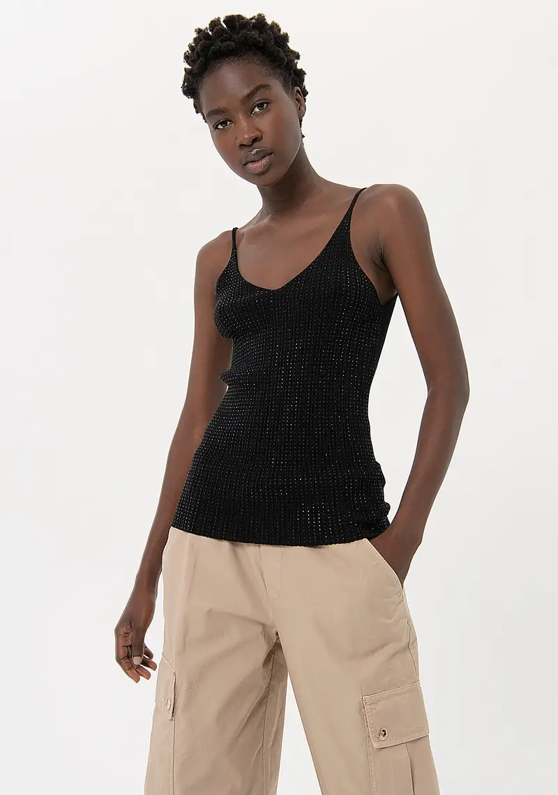 Top slim senza maniche con strass luminosi