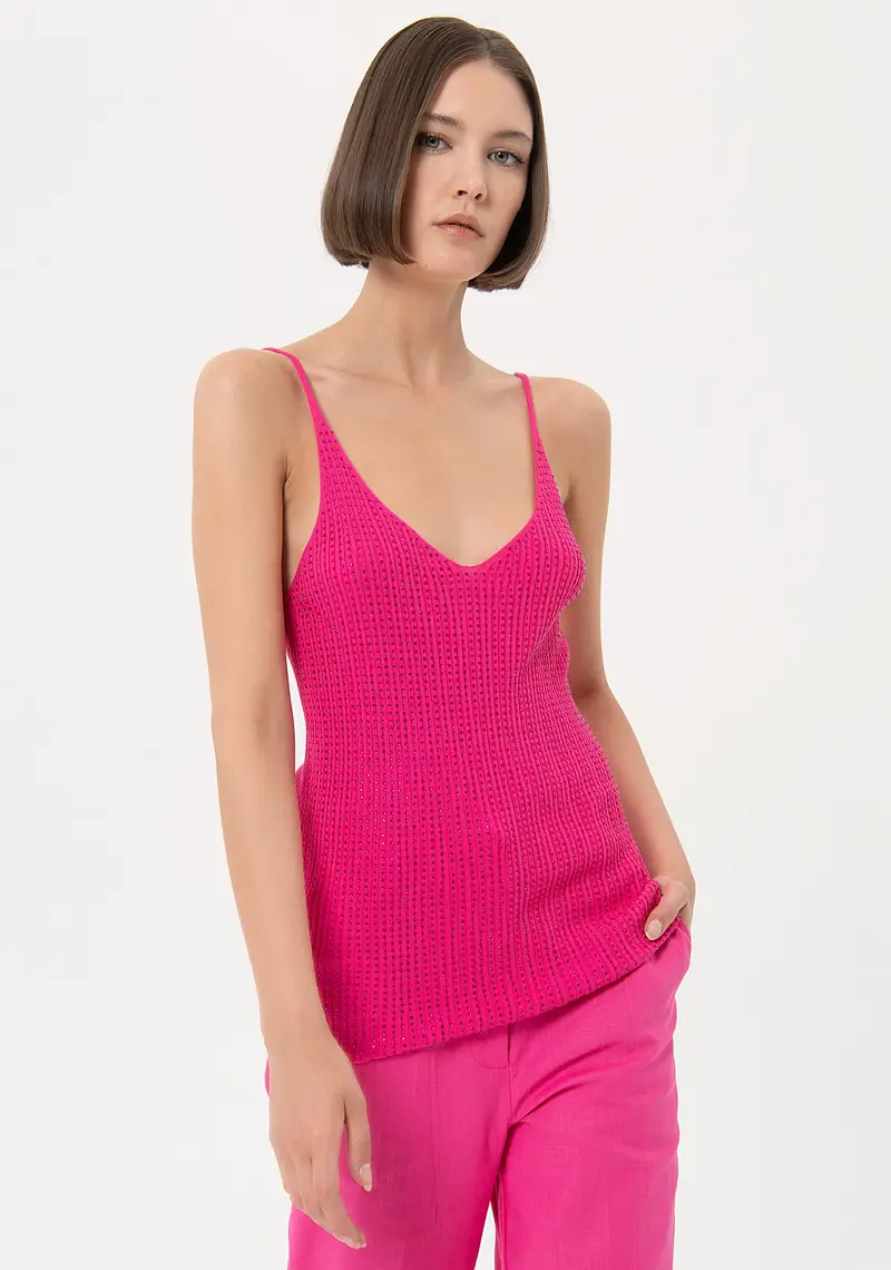 Top slim senza maniche con strass luminosi