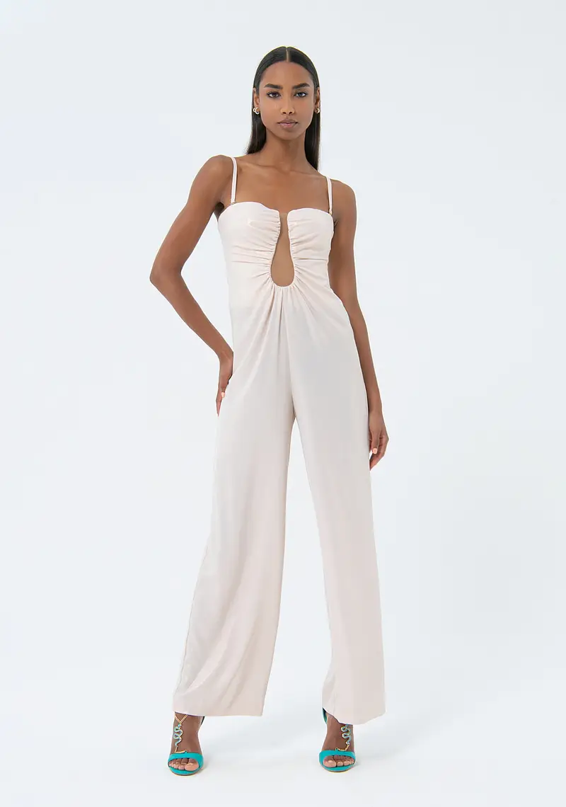 Tuta senza maniche in tessuto lucido