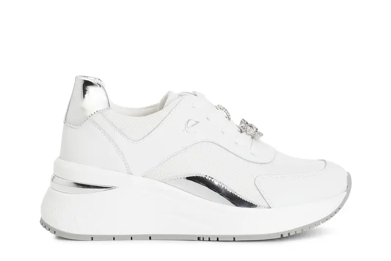 francesina lacci in tessuto e pelle con accessori leva e metti bianco