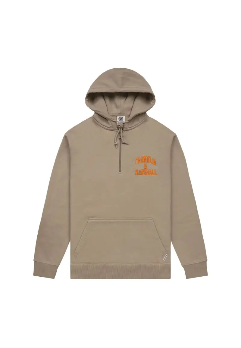 Felpa half-zip con cappuccio stampa logo - M / Marrone