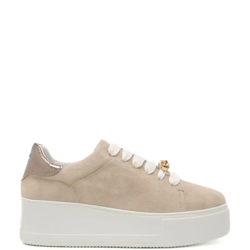 Frau sneakers da donna in suede con inserto laminato sul retro ecru