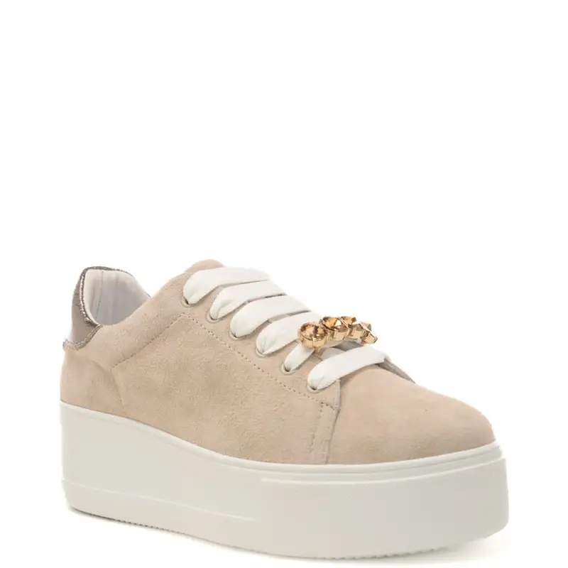 Frau sneakers da donna in suede con inserto laminato sul retro ecru miniatura 2