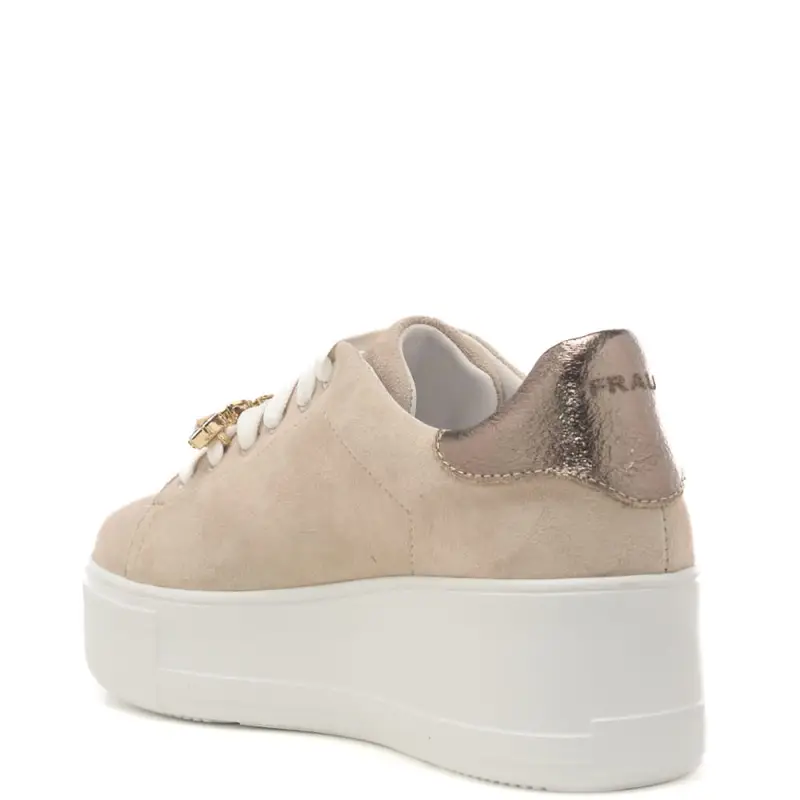 Frau sneakers da donna in suede con inserto laminato sul retro ecru miniatura 3