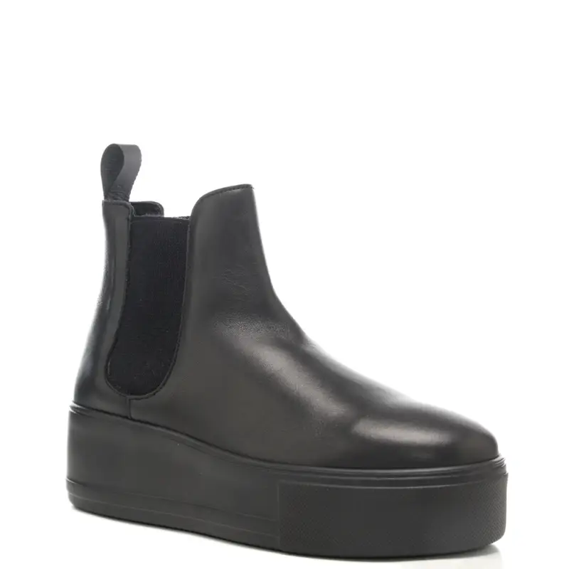 stivaletti da donna in pelle con elastici laterali neri miniatura 2