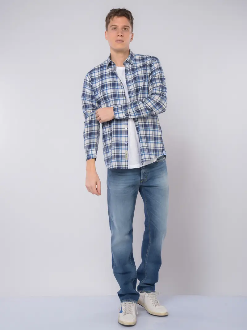 camicia da uomo Fred Mello in cotone a quadri Blu miniatura 2