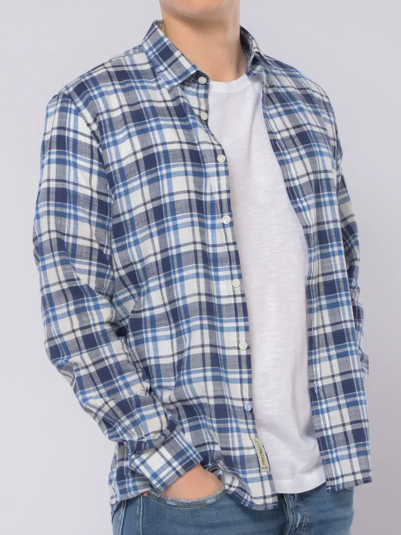 camicia da uomo Fred Mello in cotone a quadri Blu