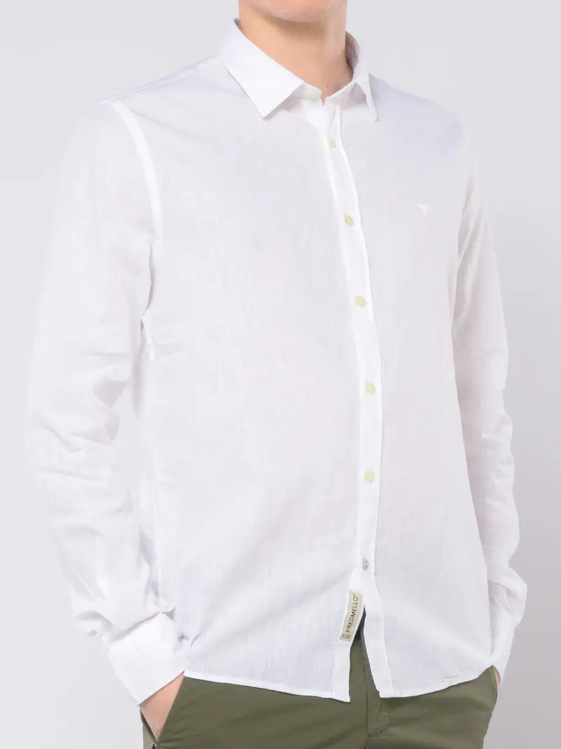 camicia da uomo Fred Mello in cotone e lino con logo Bianco