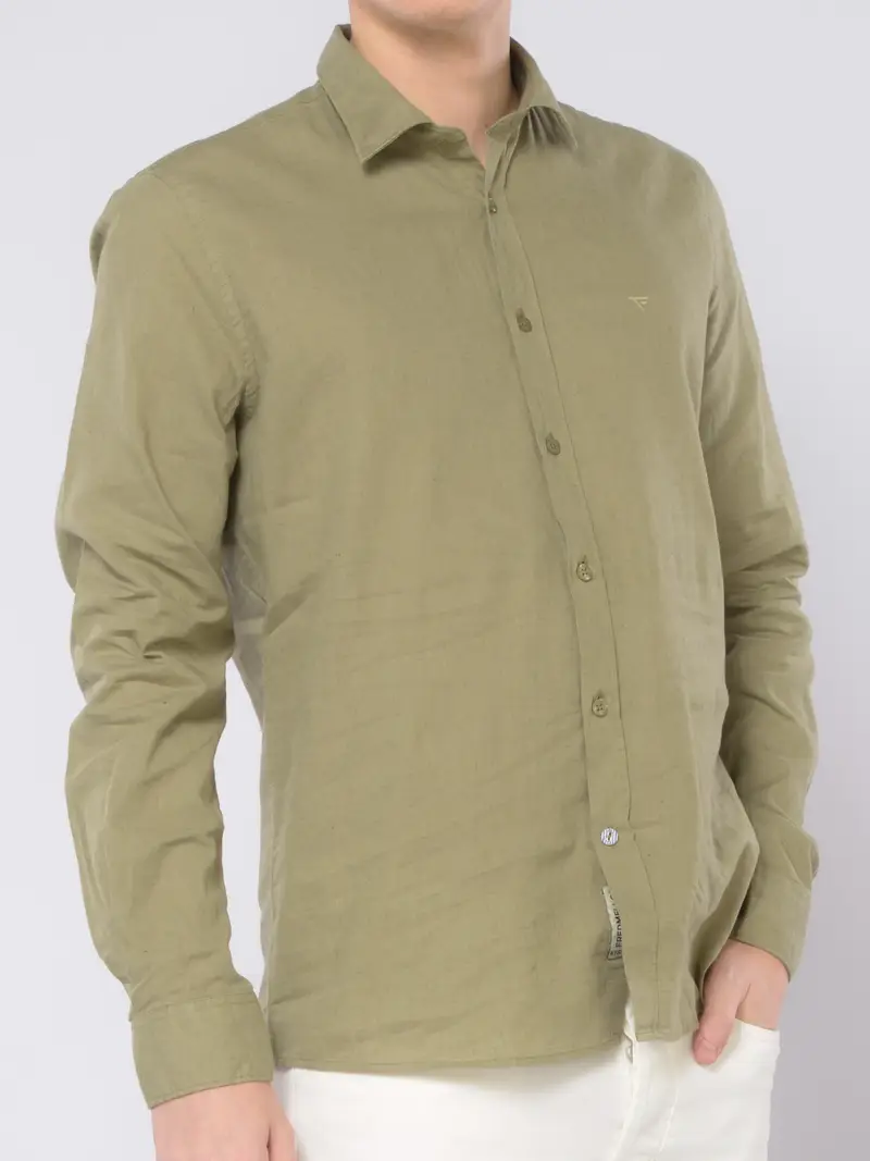 camicia da uomo Fred Mello in cotone e lino con logo Verde