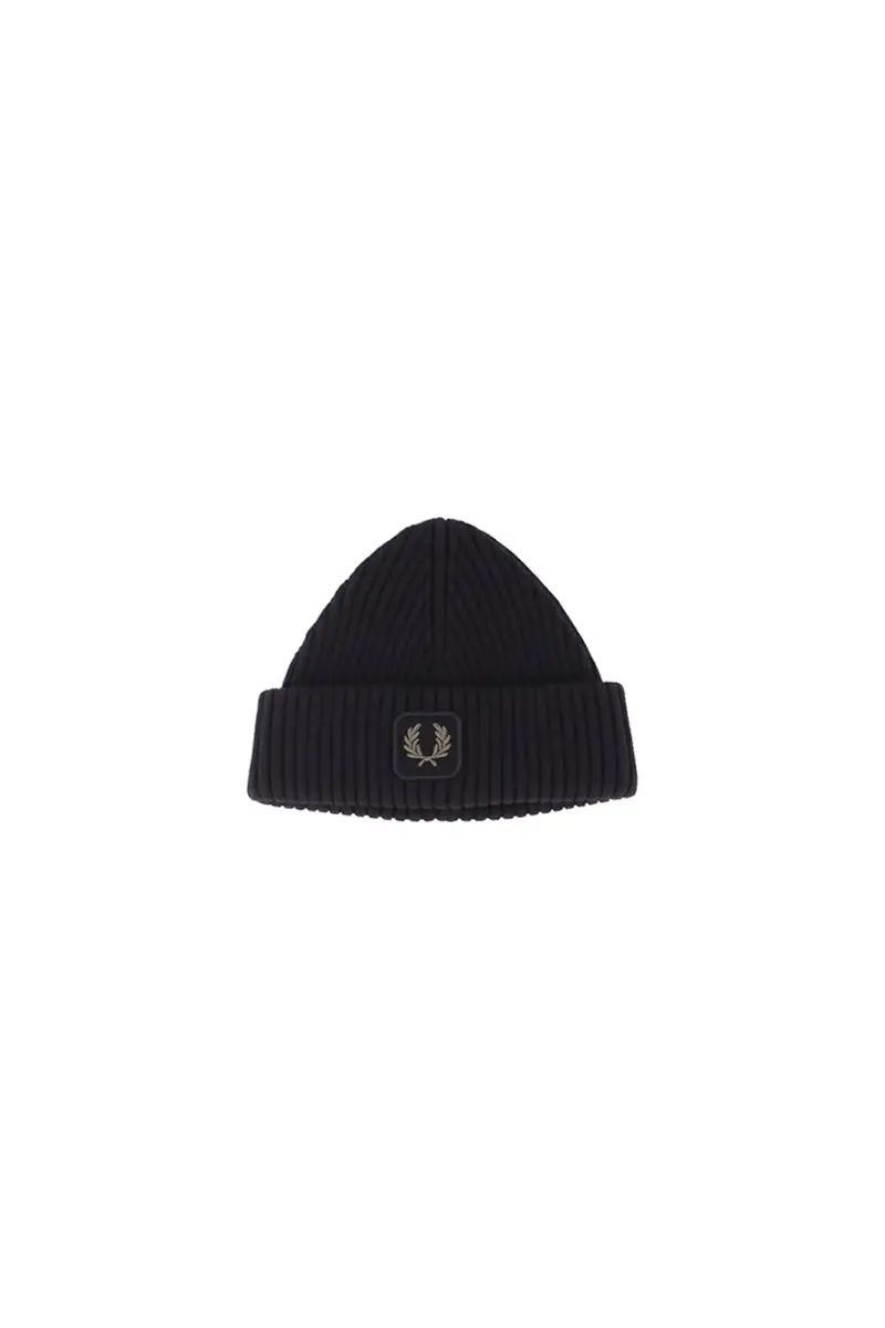 Cappello Uomo FRED PERRY Black Fp cotton ribbed beanie