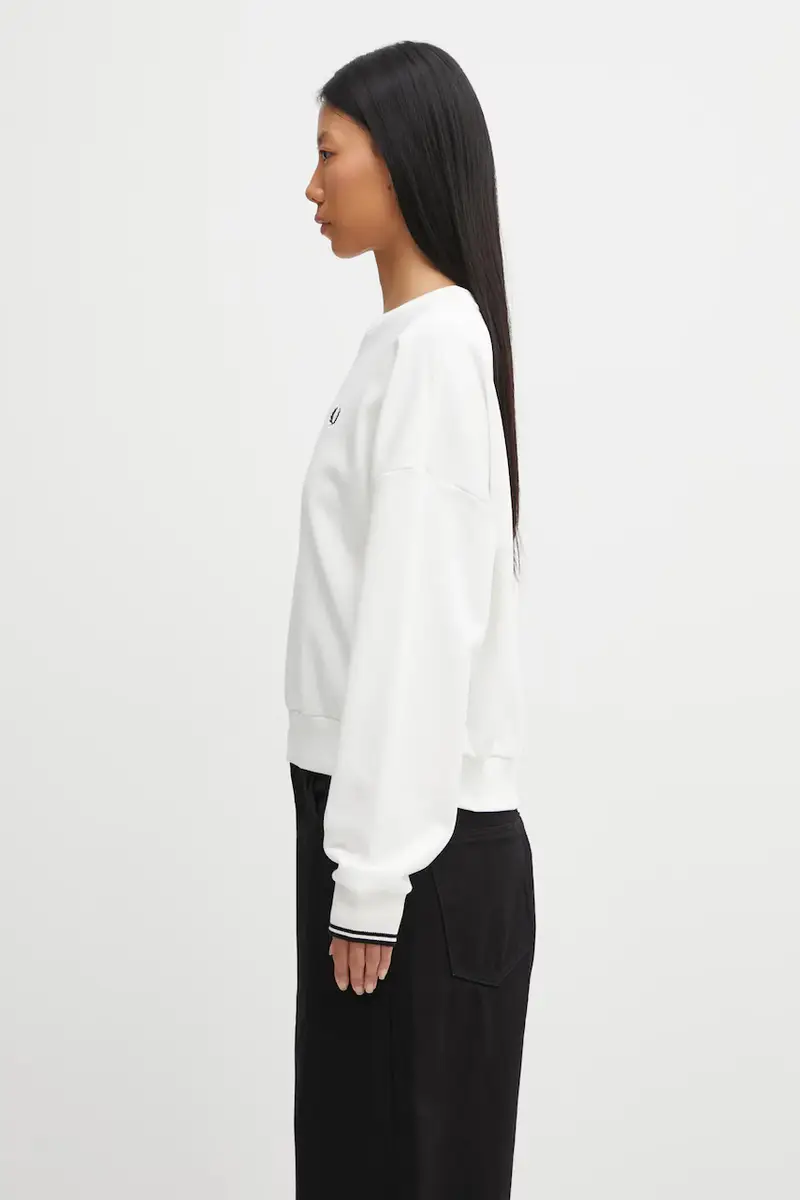 felpa in cotone donna colore bianco con applicazione G1148 miniatura 2