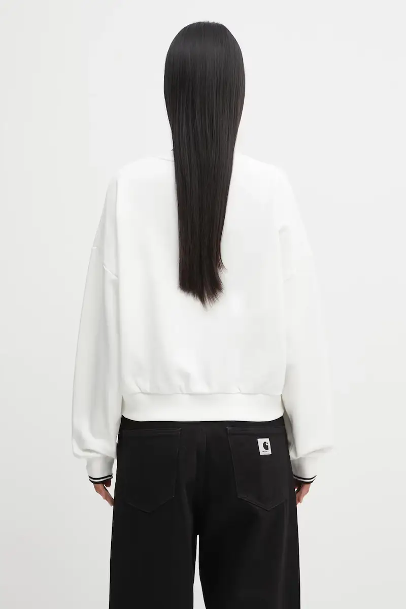 felpa in cotone donna colore bianco con applicazione G1148 miniatura 3