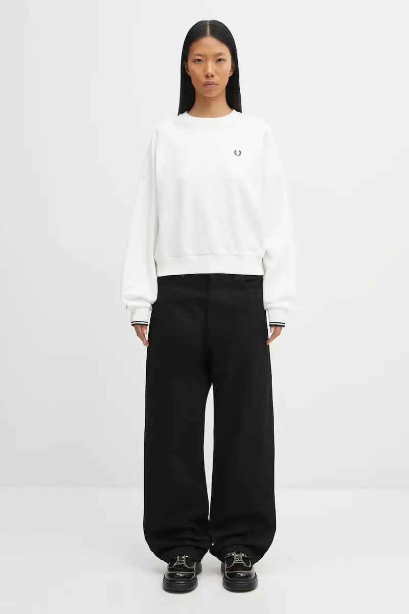 felpa in cotone donna colore bianco con applicazione G1148 miniatura 5