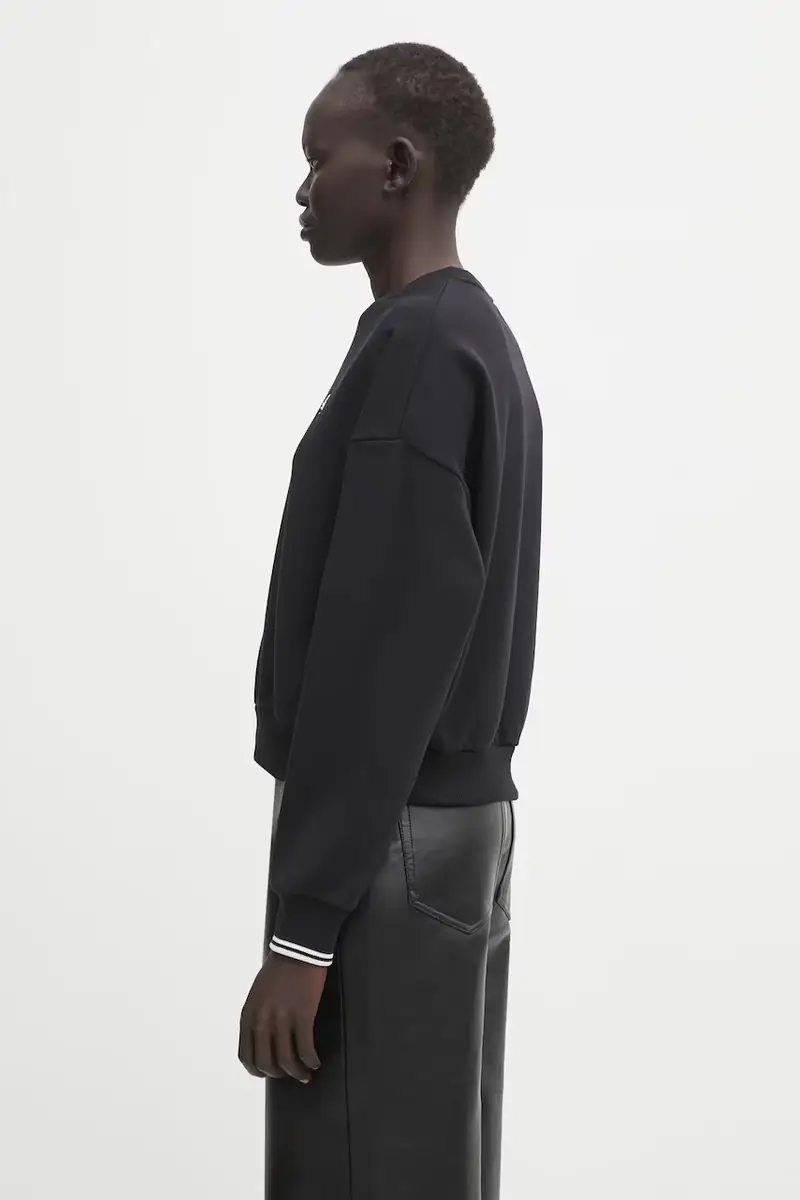 felpa in cotone donna colore nero con applicazione G1148 miniatura 2