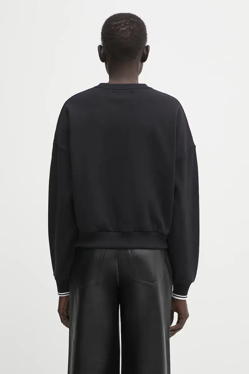 felpa in cotone donna colore nero con applicazione G1148 miniatura 3