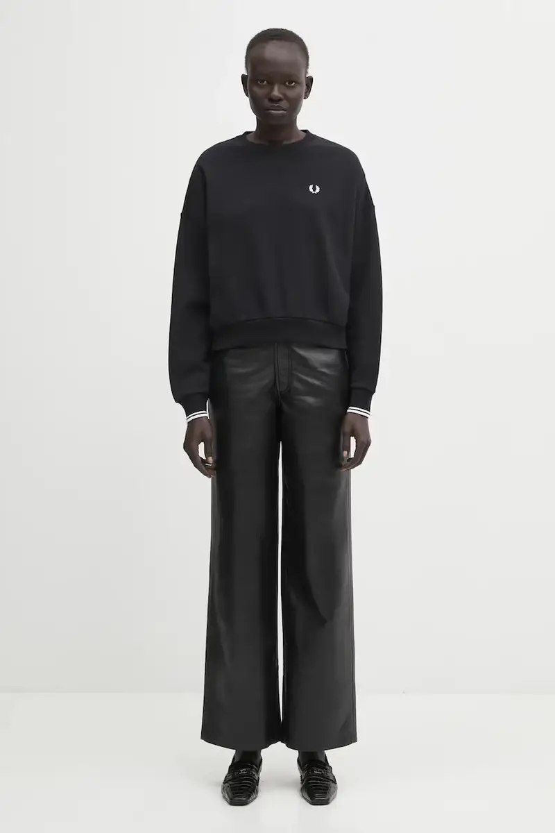 felpa in cotone donna colore nero con applicazione G1148 miniatura 5