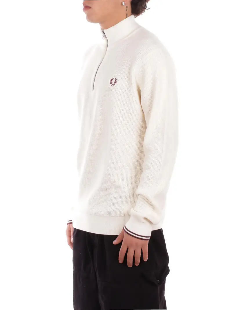 Felpa Uomo FRED PERRY Ecru Fp waffle stitch half zip jump miniatura 2