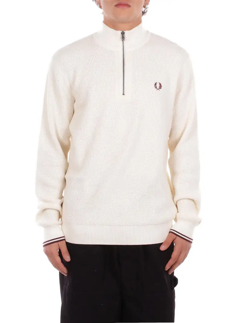 Felpa Uomo FRED PERRY Ecru Fp waffle stitch half zip jump