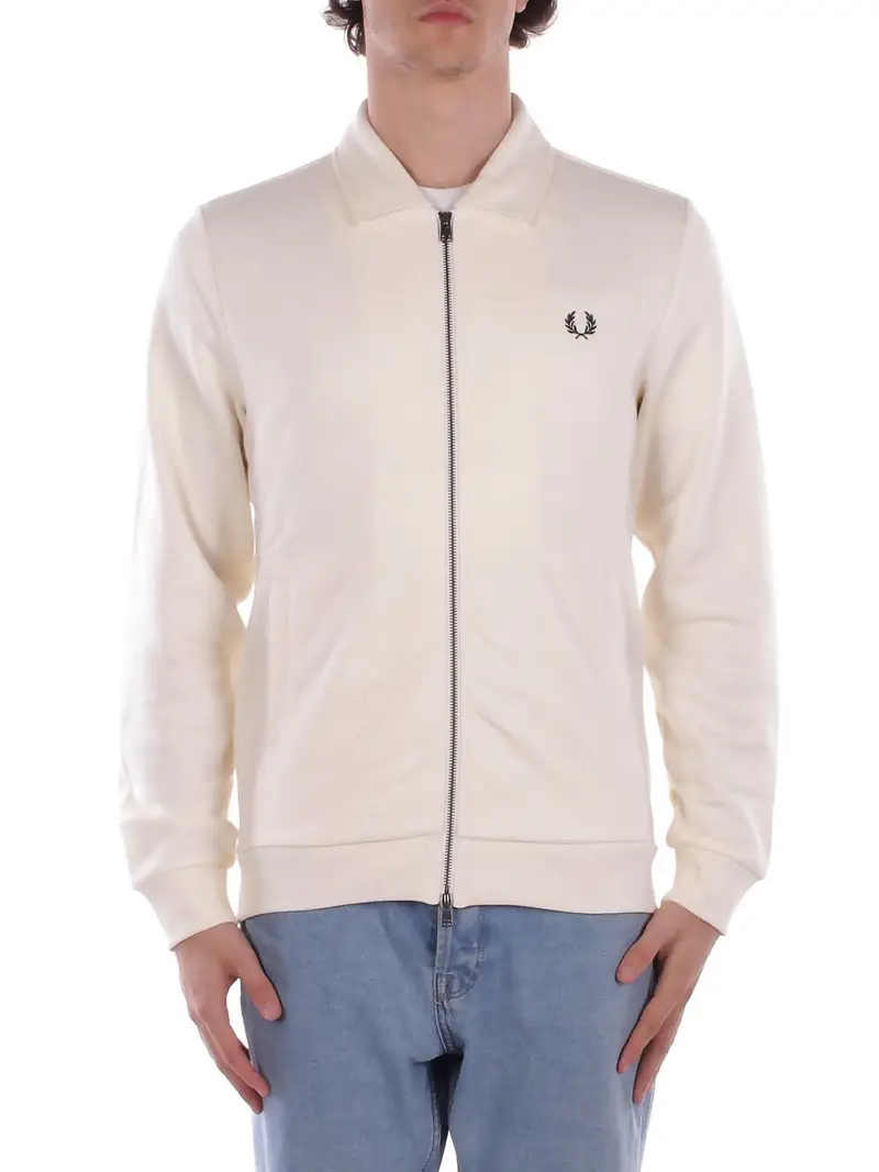 Felpa Uomo FRED PERRY Ecru Fp zip through collared sweats
