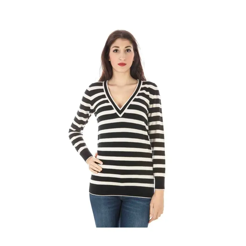 Maglia Donna Nera Scollo a V Logo Nero