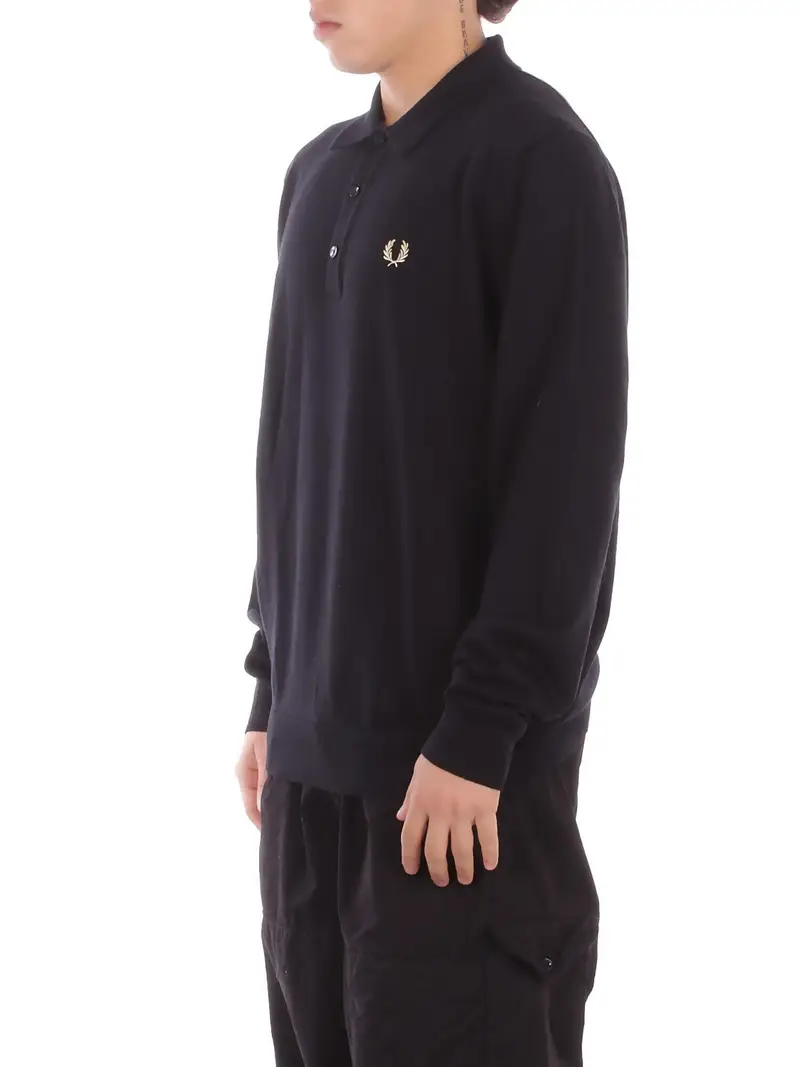 Maglia Uomo FRED PERRY Black Fp classic knitted shirt ls miniatura 2