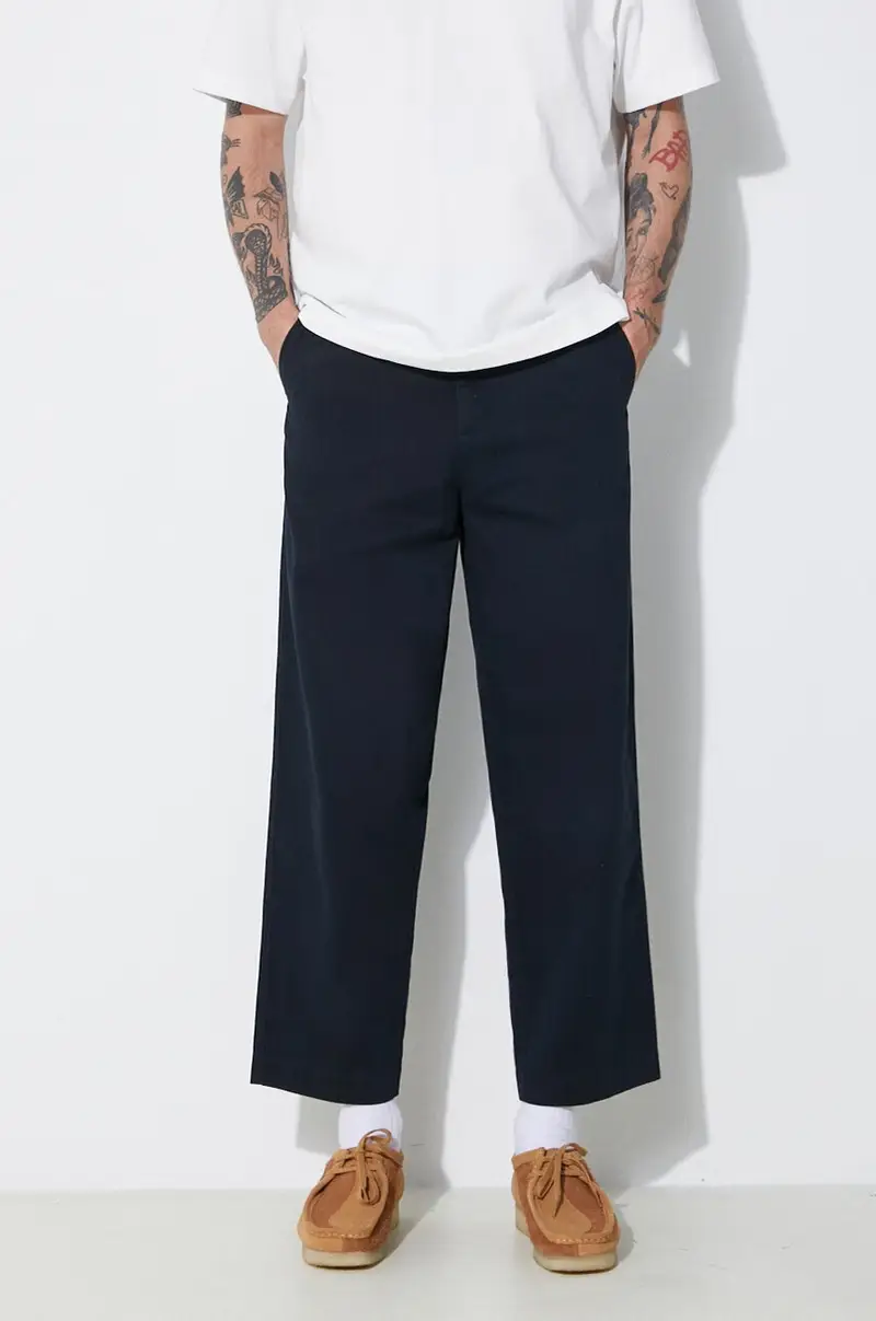 pantaloni in cotone Straight Leg Twill Trouser colore blu navy T6530.608