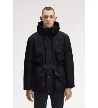 per uomo J1315 Parka nero con tasca applicata (XL), Casual, Polister riciclato, Sostenibile