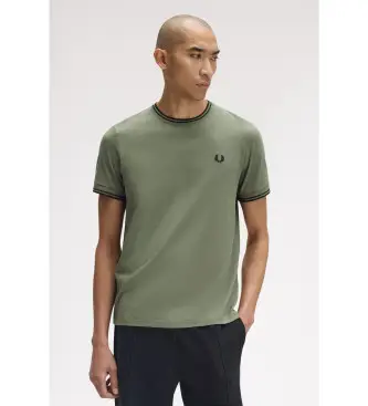 per uomo M1588 Maglietta con doppia punta (XL), Casual, Verde, Cotone, Manica corta