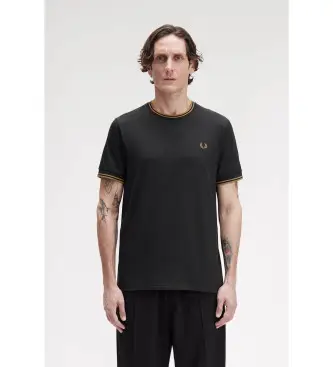 per uomo M1588 Maglietta nera con doppia punta (XL), Nero, Casual, Cotone, Manica corta