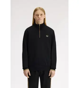 per uomo M2444 Felpa nera con nastro sportivo a righe e mezza zip (M), Nero, Casual, Cotone