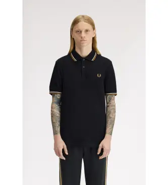 per uomo M3600 Polo nera con doppia punta (S), Nero, Casual, Cotone, Manica corta