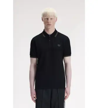 per uomo M3600 Polo nera con doppia punta (S), Nero, Casual, Cotone, Manica corta