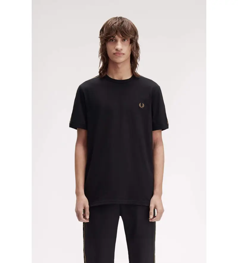 per uomo. M4613 Maglietta Tape Ringer nera (S), Nero, Casual, Cotone, Manica corta