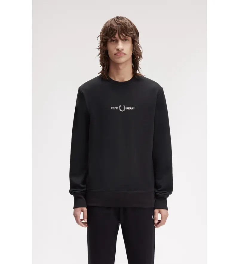 per uomo. M4727 Felpa nera ricamata (S), Nero, Casual, Cotone Oro