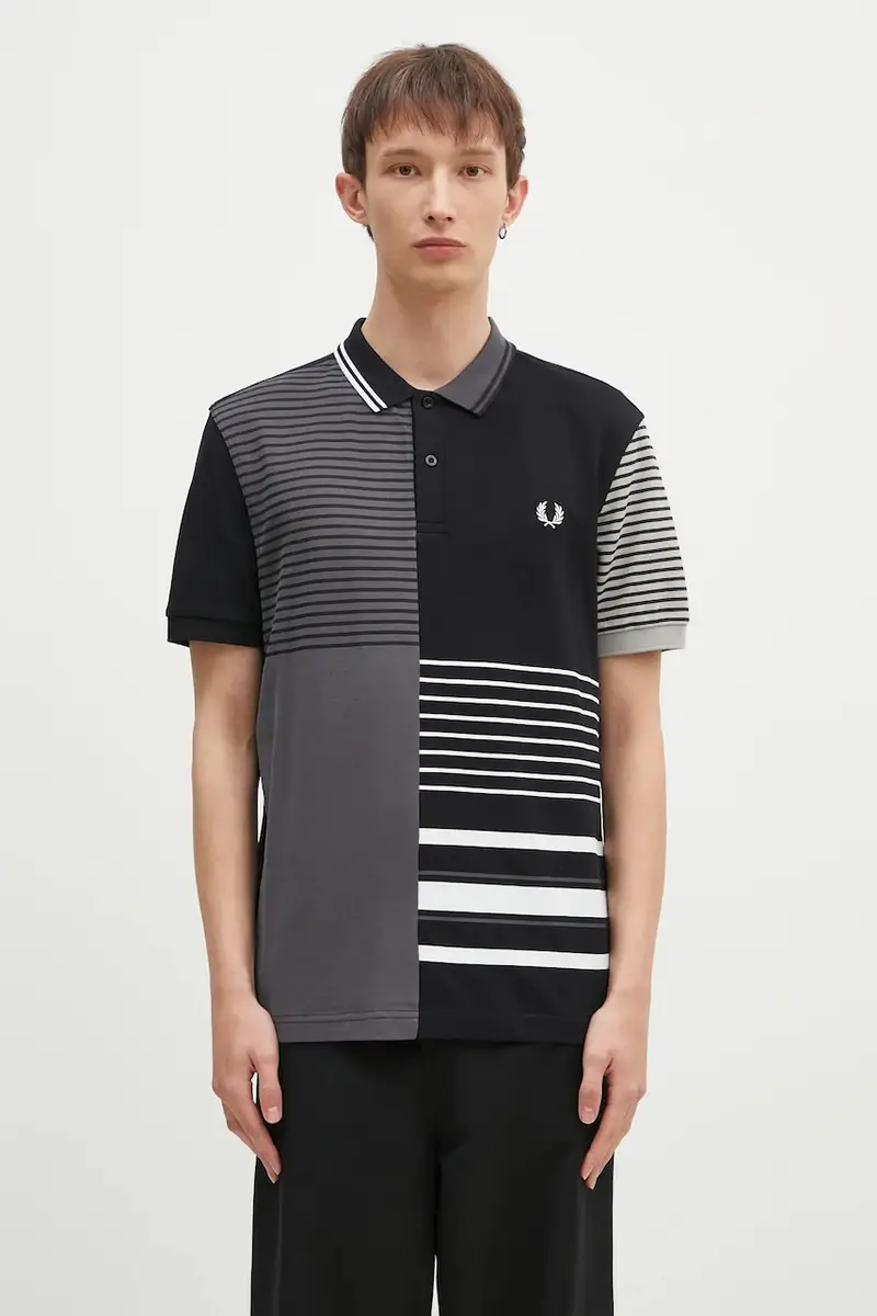 polo in cotone Beams Striped Panel Shirt colore nero SM7188.102