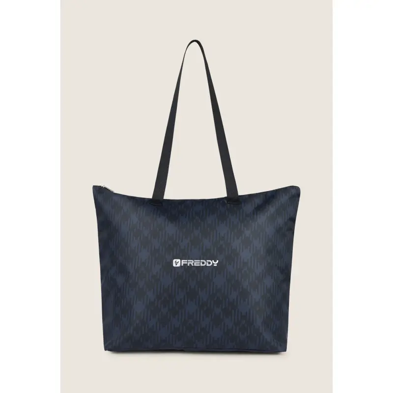 Borsa a tote in poliestere con motivo scozzese, chiusura con zip e logo donna Freddy